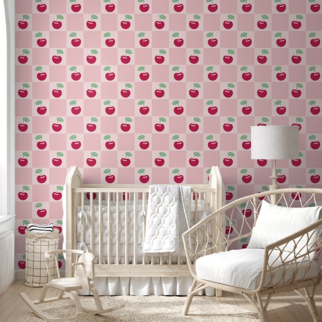 Cherry Blush Chequerboard Wallpaper (Kids)