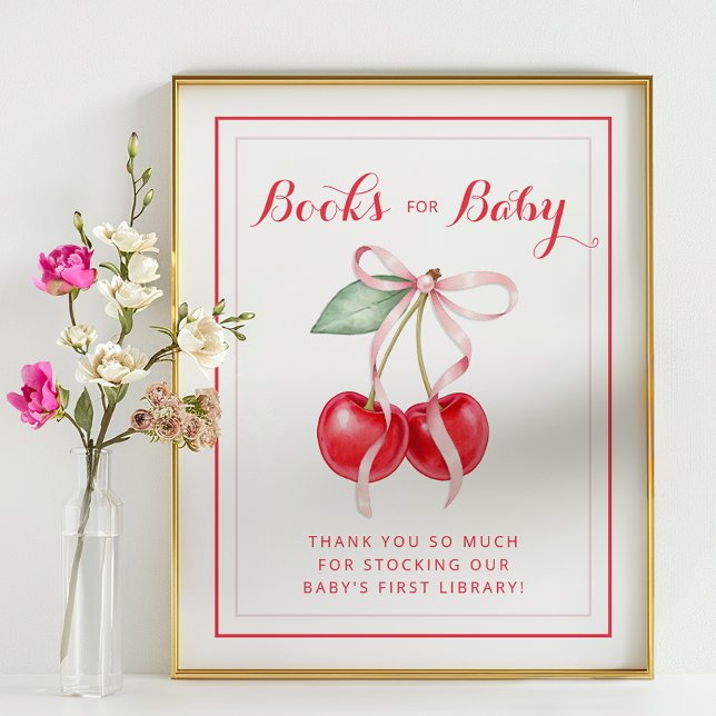 Cherry Books for Baby Shower Sign (Books for Baby Baby Shower Sign)