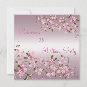 Cherry Bossom 21st Elegant Birthday Party Pink Invitation