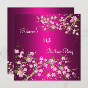 Cherry Bossom 21st Elegant Birthday Party Pink Invitation
