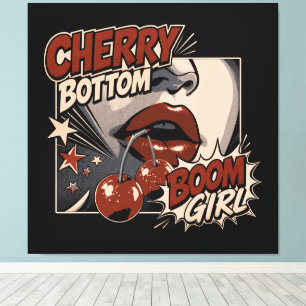 Cherry Bottom Girl – Retro Comic Cherry Canvas Print
