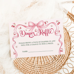 Cherry Bow Baby Shower Diaper Raffle Enclosure Card