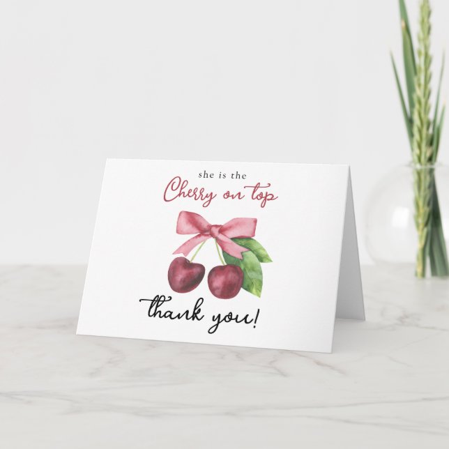 Cherry bow baby shower - Thank You Card (Front)