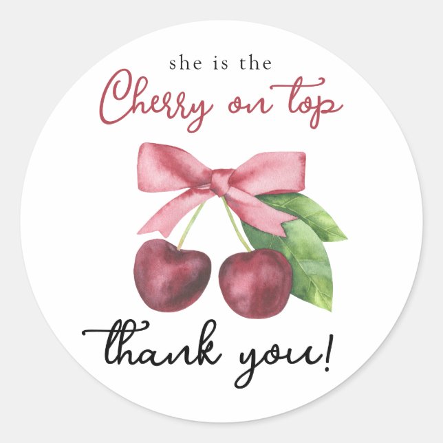 Cherry bow baby shower - Thank You Classic Round Sticker (Front)