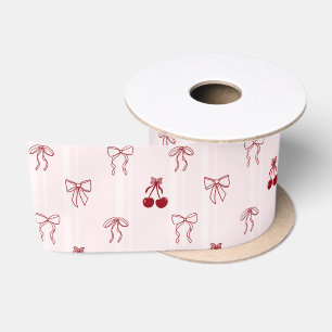 Cherry Bow Coquette Pink Gift Cute Pattern Satin Ribbon