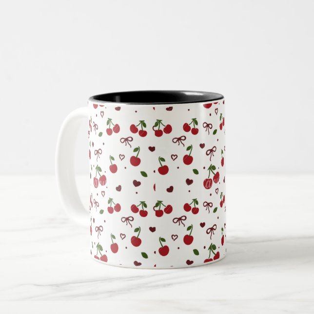 Cherry & Bow Pattern Coffee Mug  (Front Left)
