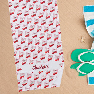 Cherry bow pink name beach towel