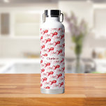 Cherry bow pink name water bottle<br><div class="desc">Red cherries with pink bow as pattern.  Personalise and add your name.</div>