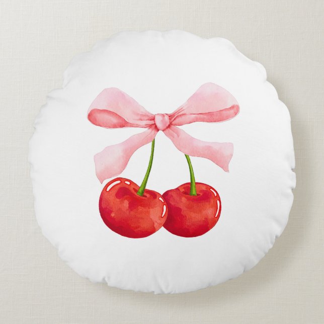 Cherry Bow Round Cushion (Front)