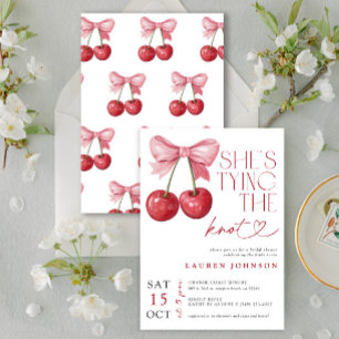 Cherry Bow She's Tying the Knot Bridal Shower Invitation