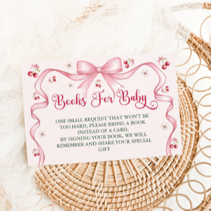Cherry Bow Themed Baby Shower Books For Baby Enclosure Card