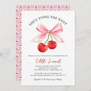 Cherry Bow Tying the Knot Bridal Shower  Invitation