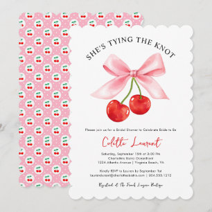 Cherry Bow Tying the Knot Scalloped Bridal Shower  Invitation