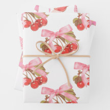 Cherry Bows Wrapping Paper Sheet Set of 3
