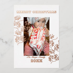 Cherry Branch Merry Christmas Photo Pressed  Foil Holiday Card