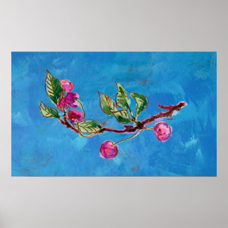 Cherry Branch on blue 1 Poster