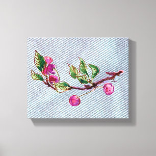 Cherry Branch on denim Canvas Print