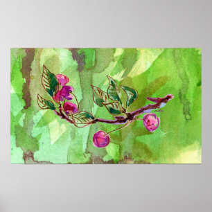 Cherry Branch on green Poster