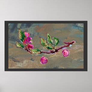 Cherry Branch on grey 1 Poster