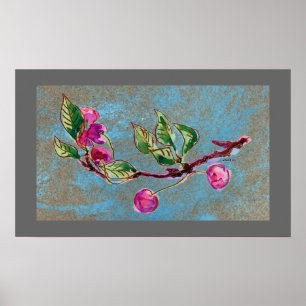 Cherry Branch on grey Poster