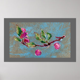 Cherry Branch on grey Poster