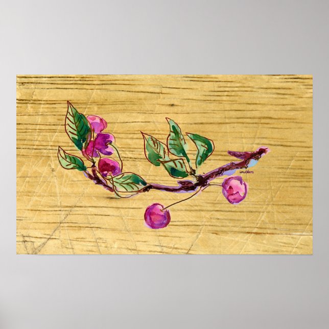 Cherry Branch on wood Poster (Front)
