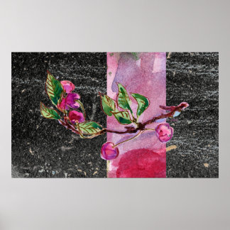 Cherry Branch, red and black Poster