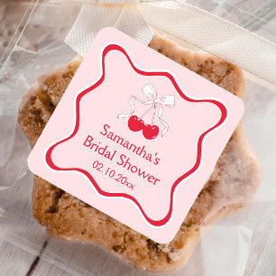 Cherry Bridal Shower Favour Square Sticker