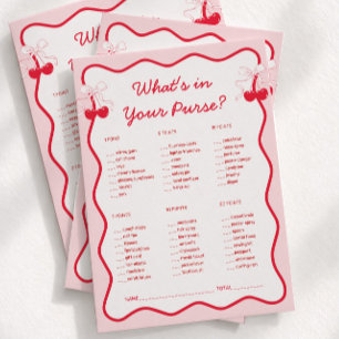 Cherry Bridal Shower What's in Your Purse Card