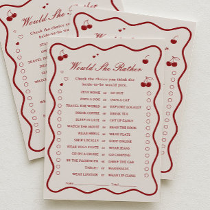 Cherry Bridal Shower Would She Rather Game Card