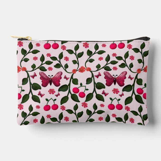 Cherry Butterfly Floral Seamless Pattern  Accessory Pouch (Front)