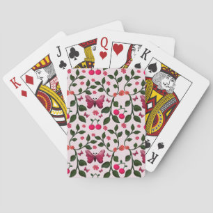 Cherry Butterfly Floral Seamless Pattern Playing Cards
