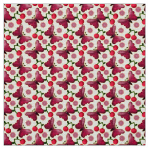Cherry Butterfly Kawaii Seamless Pattern Fabric