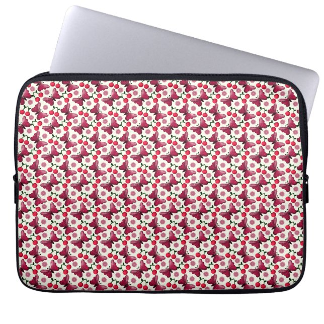 Cherry Butterfly Kawaii Seamless Pattern Laptop Sleeve (Front)