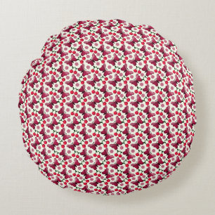 Cherry Butterfly Kawaii Seamless Pattern Round Cushion
