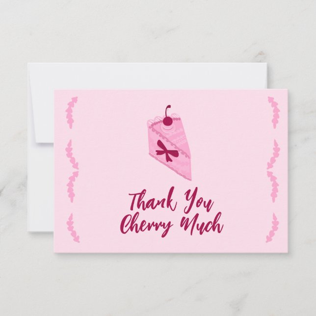 Cherry Cake Pink Ruffle Bridal Shower  Thank You Card (Front)