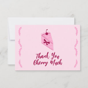 Cherry Cake Pink Ruffle Bridal Shower  Thank You Card