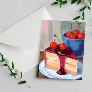 Cherry Cheesecake Bakery Food Painting Card