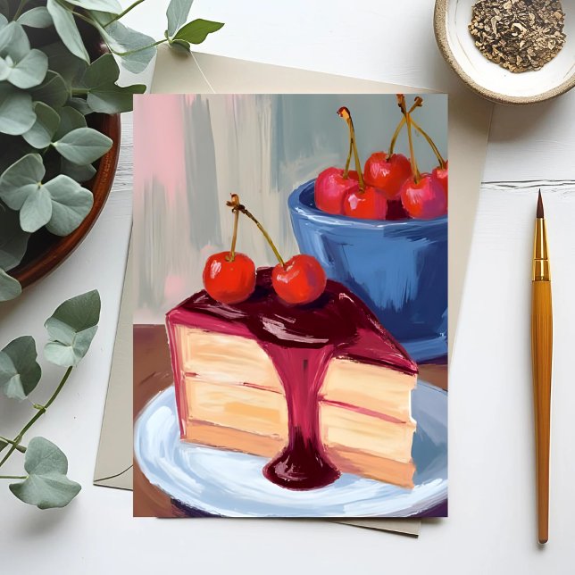 Cherry Cheesecake | Bakery Food Painting Postcard (Creator Uploaded)