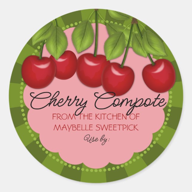 cherry cherries fruit canning personalised classic round sticker (Front)