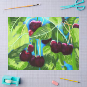 Cherry Cherries Hanging from Tree Branches Red  Tissue Paper