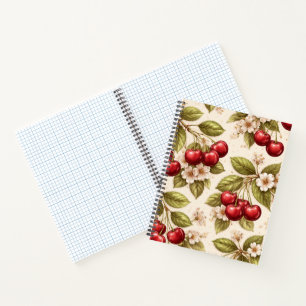 Cherry & Cherry Blossom Pattern – Cute Pink Floral Notebook