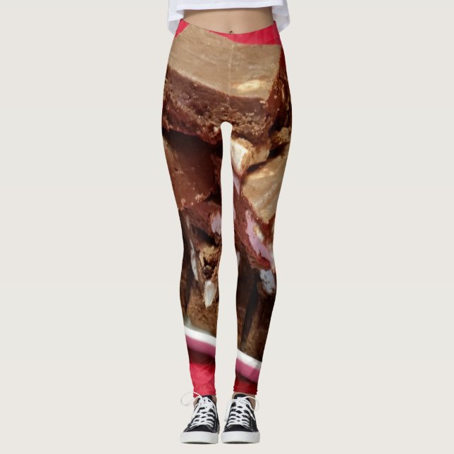 Cherry Chocolate Marshmallow Fudge On A Plate Leggings (Front)