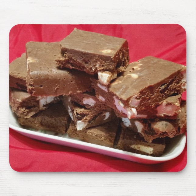 Cherry Chocolate Marshmallow Fudge On A Plate Mouse Mat (Front)