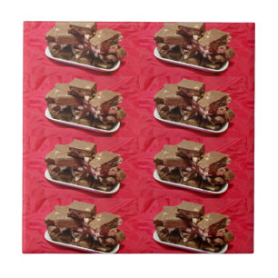 Cherry Chocolate Marshmallow Fudge On A Plate Tile