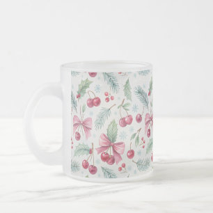 Cherry Christmas Frosted Glass Coffee Mug