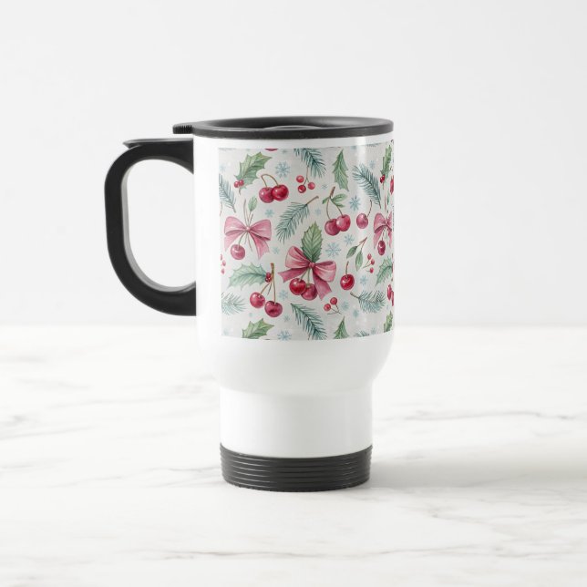 Cherry Christmas Travel Mug (Left)