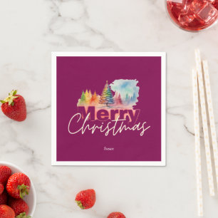 Cherry Christmas Winter Wonderland Watercolor Napkin