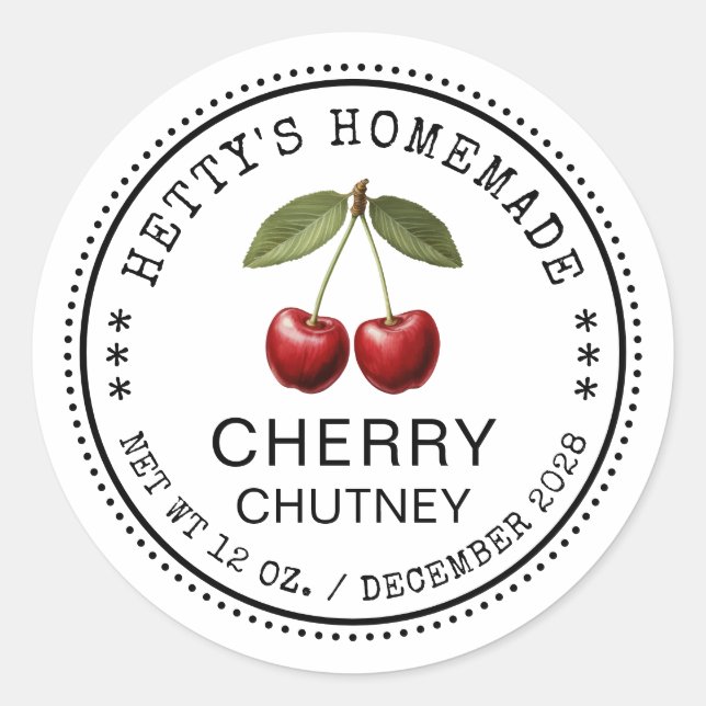 Cherry chutney sticker for homemade recipes (Front)