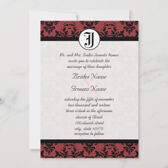 Cherry Cobbler Damask Photo Wedding Invites (Front)
